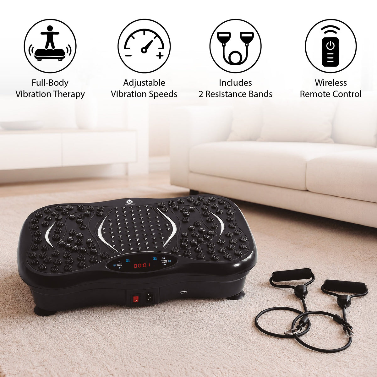 Pursonic vibration plate features and controls